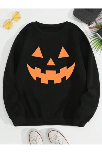 Pink Sky Φούτερ Halloween Smiling Face με στάμπα μαύρο oversize