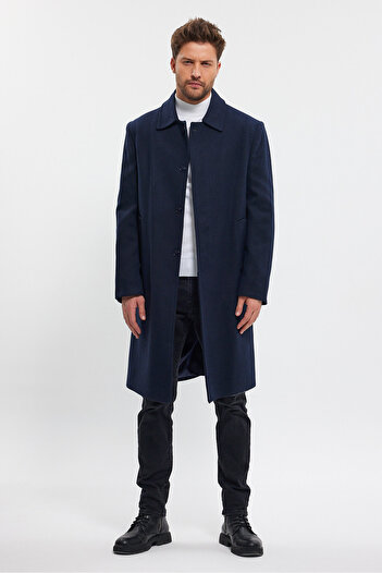 TREND KOMBİN Ανδρικό παλτό Navy Blue Long Regular Fit Stash