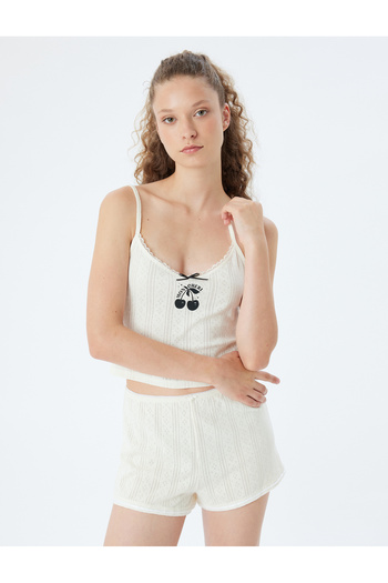 Koton Cotton Crop Pajama Top - Cherry Print and strap