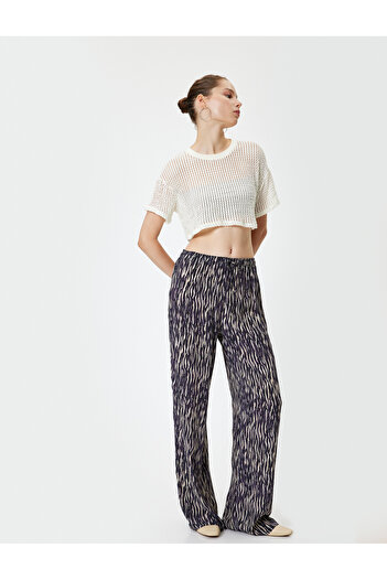 Koton Viscose Trousers - Straight Long Leg with Waist Laces