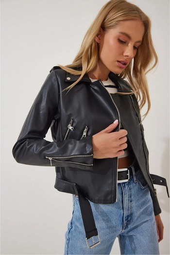 Modark Women's Black Belted Leather Jacket