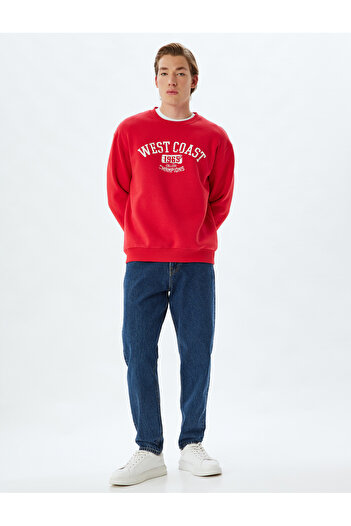 Koton Übergroßes Sweatshirt mit College-Print – Rundhalsausschnitt, rosafarbene Baumwollmischung