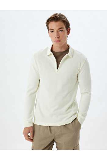 Koton Polo Yaka Sweatshirt Yarım Fermuar Detaylı Uzun Kollu Pamuklu