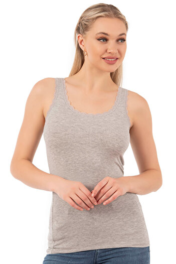 ÖZKAN underwear Özkan 27075 Women's Viscose Camisole Lace Detailed Flexible Soft Thick Strap Knitted Undershirt