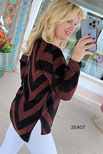 İnce Topuk Glittery Zigzag Patterned Knitwear BlouSe - 3S407