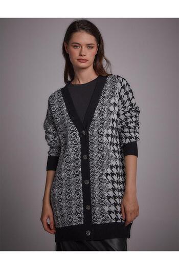 Kayra Exclusive Knitwear Cardigan Black White