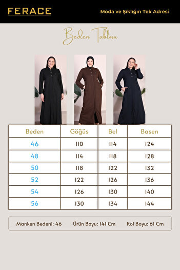 Ferace Women's Hijab Plus Size 3 Buttoned Overcoat Coat