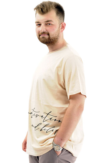 ModeXL King Size Men's Cotton T-Shirt - Soft Texture, Printed, Beige U24085