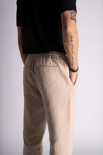 BRACCAS Cotton Comfort Fit Jogger Waist Trousers Beige