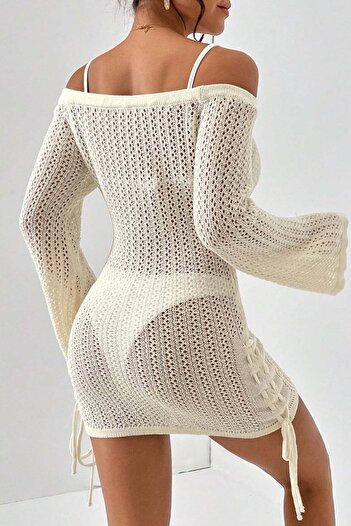 Angelsin long Sleeve Knitted Beach Dress - Side Gathered Pareo