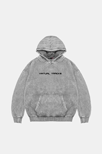 Sekizbiraltı Vırtual Tracks Друкований Oversize Unisex Premium Праний Білий Худі