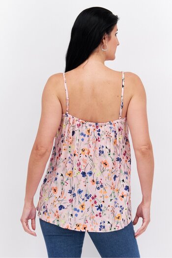 Esprit Women Crew Neck Sleeveless Floral Print Top, Pink Combo