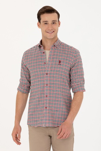 U.S. Polo Assn. MACAYO Regular Fit Gingham Patterned Men's Shirt with Buttons on the Collar
