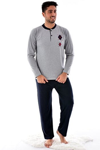 Pemilo 2031 Model Men's Gray Single Jersey Long Sleeve Pajama Set