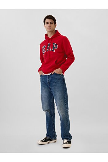 GAP V-Heritage Logo SNL 674148 Erkek Kapüşonlu Sweatshirt KIRMIZI