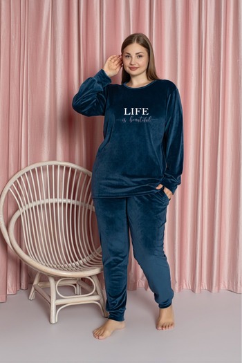 Lady Blue Plus Size Velvet Pajama Set