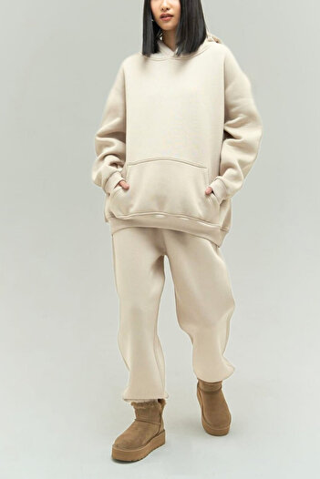 ruNadeS Γυναικείο Σετ Φούτερ Fleece Wide Fit με κουκούλα και ελαστικά πόδια - Sport