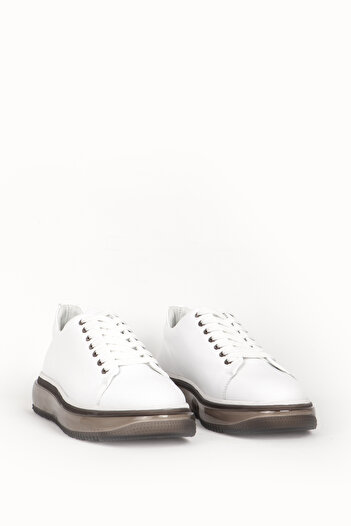 MARCOMEN Men's Thick Sole Lace-Up Casual Shoes Real Leather 19373 White