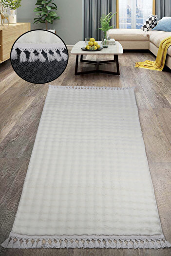Bonny Home Pompom Fringed Bubble Cream Plush Carpet - Washable Non-Slip Based Fluffy Carpet