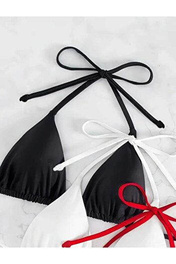 BF Bikini Fashion Set of 3 Red and White Black Bikini Tops