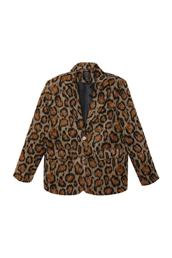 ZF BUTİK Leopard Patterned Stamp Blazer Jacket