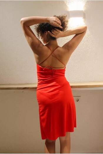 NİMSE LOVE Women's Slit Low-Cut Stylish Mini Evening Dress