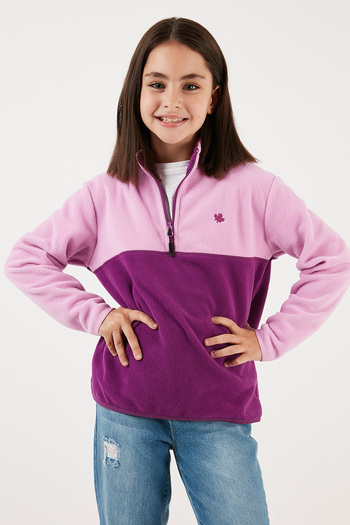 Lela Soft Textured Half Zipper Color Block Stand Collar Polar Unisex Children's Fleece5905004