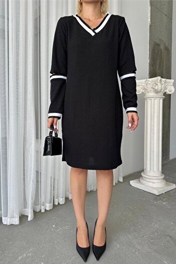 FEMELLE Women's Black Cut Detailed Twisted Wrap Imported Dress