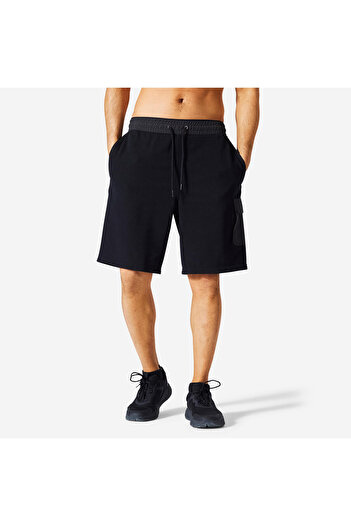 Decathlon Domyos Erkek Siyah Regular Kargo Spor Şortu 520 - Fitness