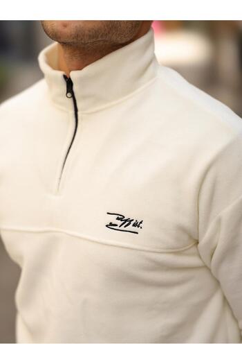 Valiberta Premium Φούτερ με μισό φερμουάρ Fleece - Ecru