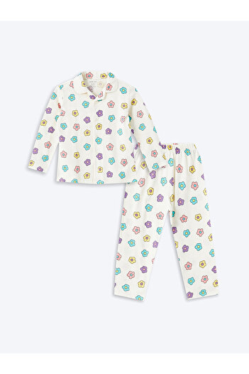 LC Waikiki Short Sleeve Pajama Set with Polo Collar and Flower Pattern for Baby Girl