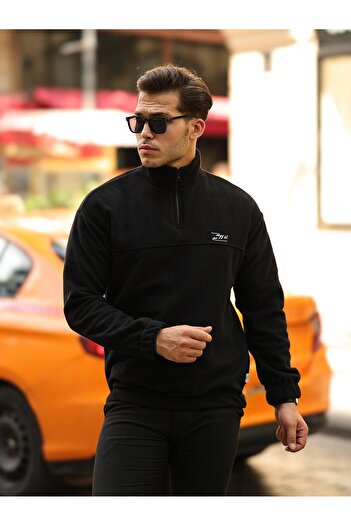 Valiberta Premium Φούτερ με μισό φερμουάρ Fleece - Μαύρο