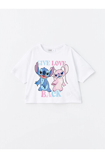 LC Waikiki Lilo and Stitch Printed - Dívčí tričko s krátkým rukávem a výstřihem