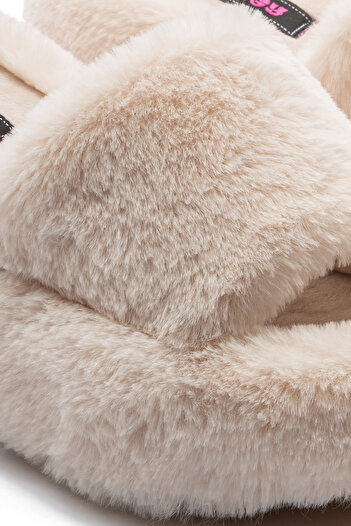 Twigy Lili Peluş Kadın Topuklu Ev Terliği Bej 36/40