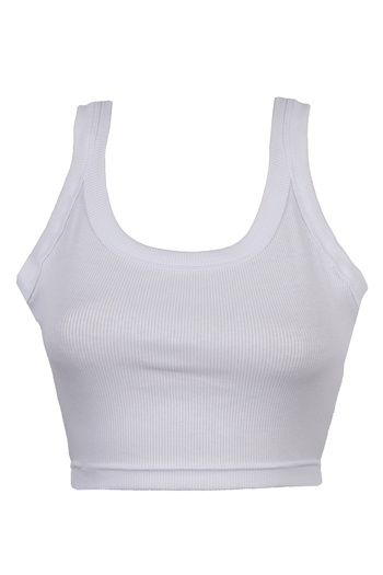 Nicoletta Women's CordedCropTank Top - Thick Strap, No Pads, White