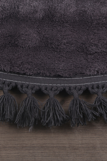 Teksev Bubble Anthracite Color Oval Pompom Fringed Plush Runner Machine Washable Non-Slip Based Carpet