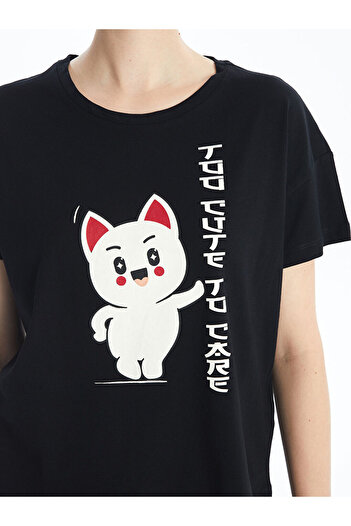 LC Waikiki LCW Bisiklet Yaka Baskılı Kısa Kollu Kadın Şortlu Pijama Takımı