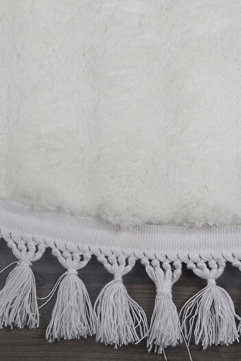 Bonny Home Plush Runner - Bubble Cream, Oval Pompom Fringed, Washable Non-Slip Carpet with Tassels