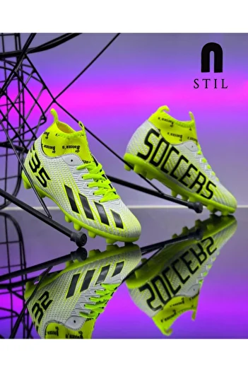 Allyup White Yellow Astroturf Football Boots - Boys' Football Sneakers F35Kr