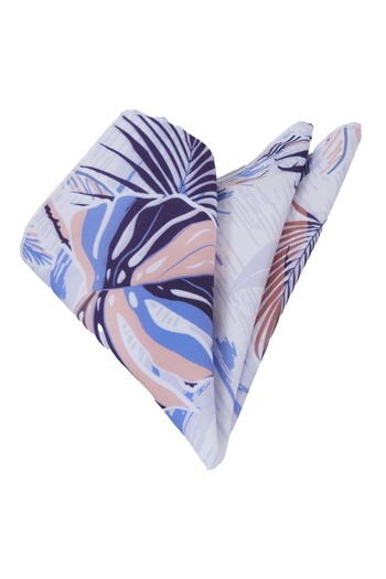 Exve Exclusive Blue Beige Hawaiian Pattern Printed Collar Pocket Handkerchief on White
