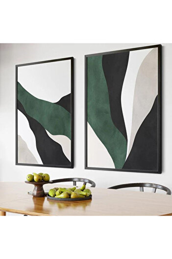 Linacci Green Trend Fashion Poster Glass Table Set with Double Black Metal Frame