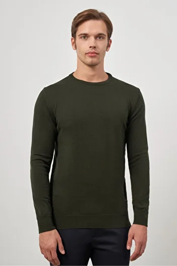 İmza Dark Khaki Crew Neck Classic Comfort Fit Knitwear - Long Sleeve 1012245006