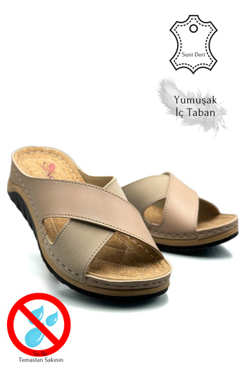 Moda Anna Απαλές και ελαφριές αθλητικές παντόφλες για γυναίκες - Σταυρωτό λουράκι, χοντρή σόλα 521/2 Powder Mink