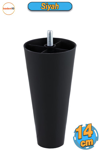 Badem10 Șurub (M8 DENT SUBTIRE) Picioare din plastic 14 cm (NEGRU) Înălțare mobilă Fotoliu Canapea Picioare