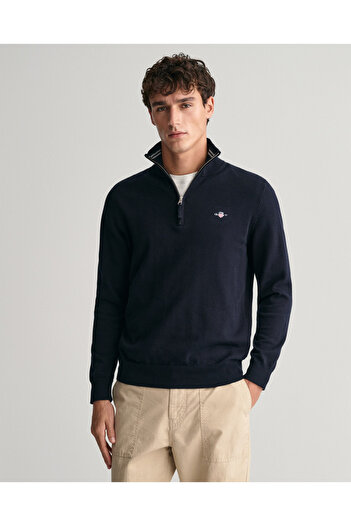 Gant Erkek Lacivert Regular Fit Yarım Fermuarlı Kazak