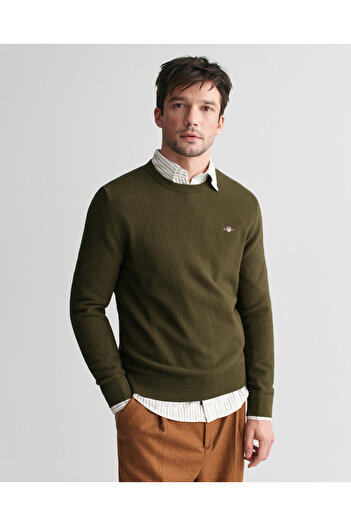 Gant Erkek Yeşil Regular Fit Bisiklet Yaka Kazak