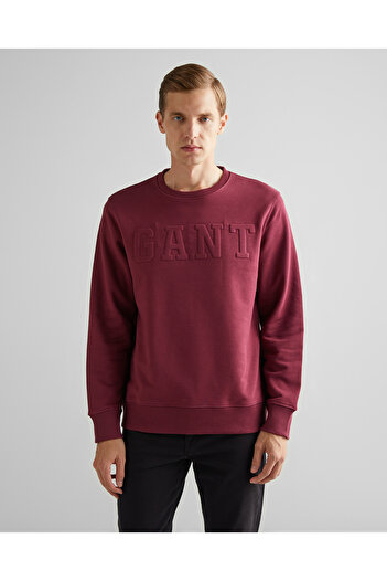 Gant Men's Burgundy Regular Fit Crew Neck Logo Sweatshirt