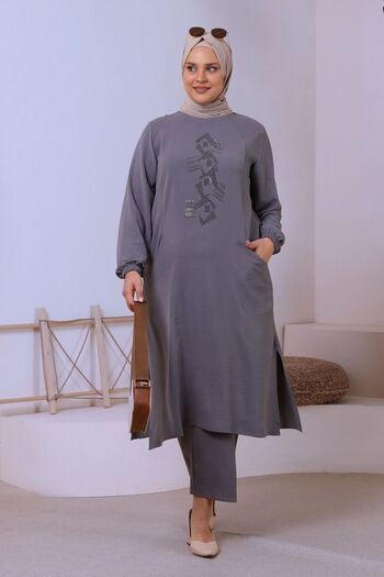 Ferace Large Size Double Sets Women's Ayrobin Tunic Set Gray