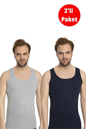 Bross Men's 100% Cotton 2-Pack Undershirt 1008 Blue
