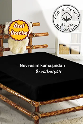 MonoHome Black Fitted Sheet - 100% Cotton, Oeko-tex® Certified, Made from Duvet Cover Kumash 57 Wires